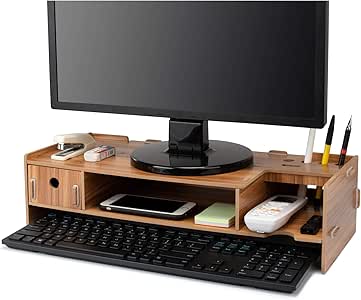 Tonsmile - Soporte para monitor de madera, multifuncional de madera