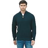 Aran Crafts Men's Half Zip Rib Sweater, 100% Wool, Made in Ireland