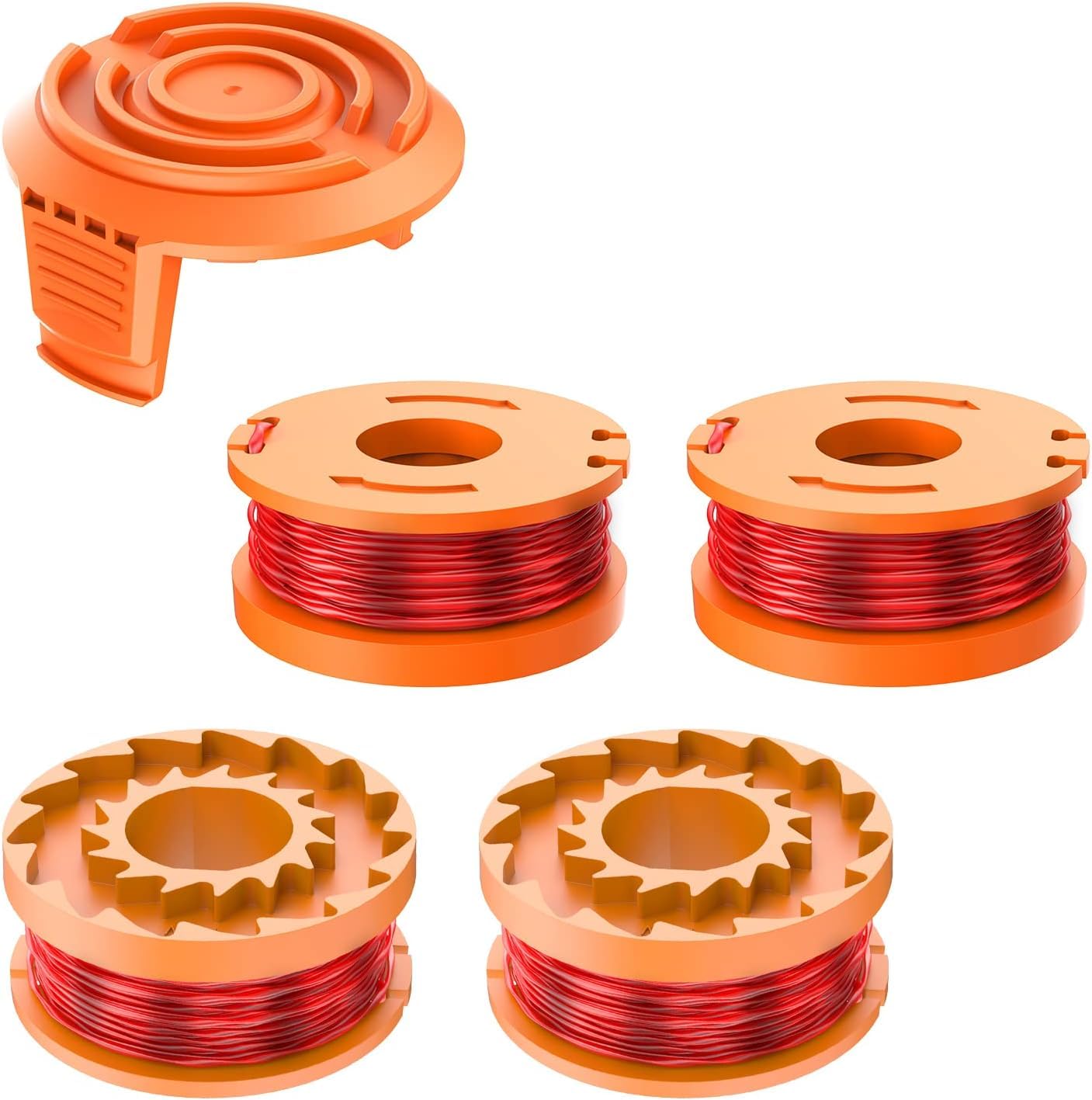 FUSHUI Strimmer Spool, 4Pcs WA0010 Spool Line with 1 Cover Compatible with 20V Grass Trimmers Replace of WA0004,WG151,WG163E.1,WG163E.2,WG163E.3,WG163E.6