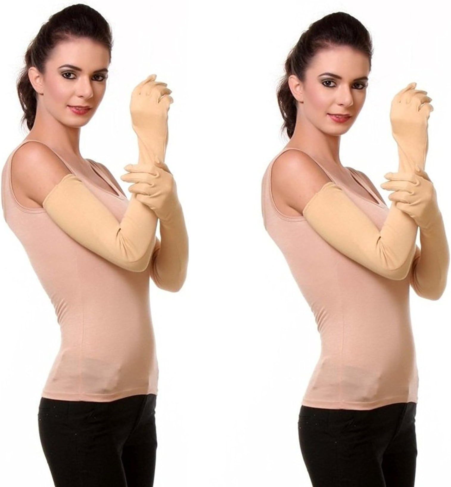 PinKit Ladies Full Hand Gloves and Sun Protection Beige Gloves Women (2 Pair)