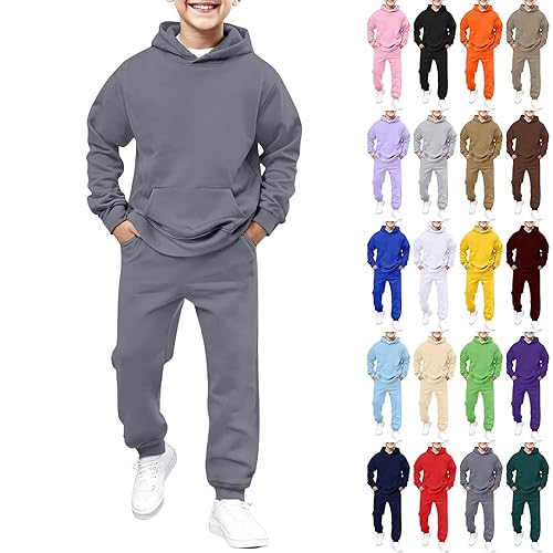 boys joggers 11-12years，Kids Tracksuit Full Set UK 2 Piece Boys Clothes Girls Hoodies Sweatshirts Jogger Suit for Toddler School Activewear with Pockets，kids black tracksuit，Dark Gray 2-3 Years