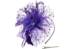 QIYIFAN Women's Feather Mesh Flower Fascinator with Headband and Clip Wedding Tea Party Kentucky Derby Fascinator Hats