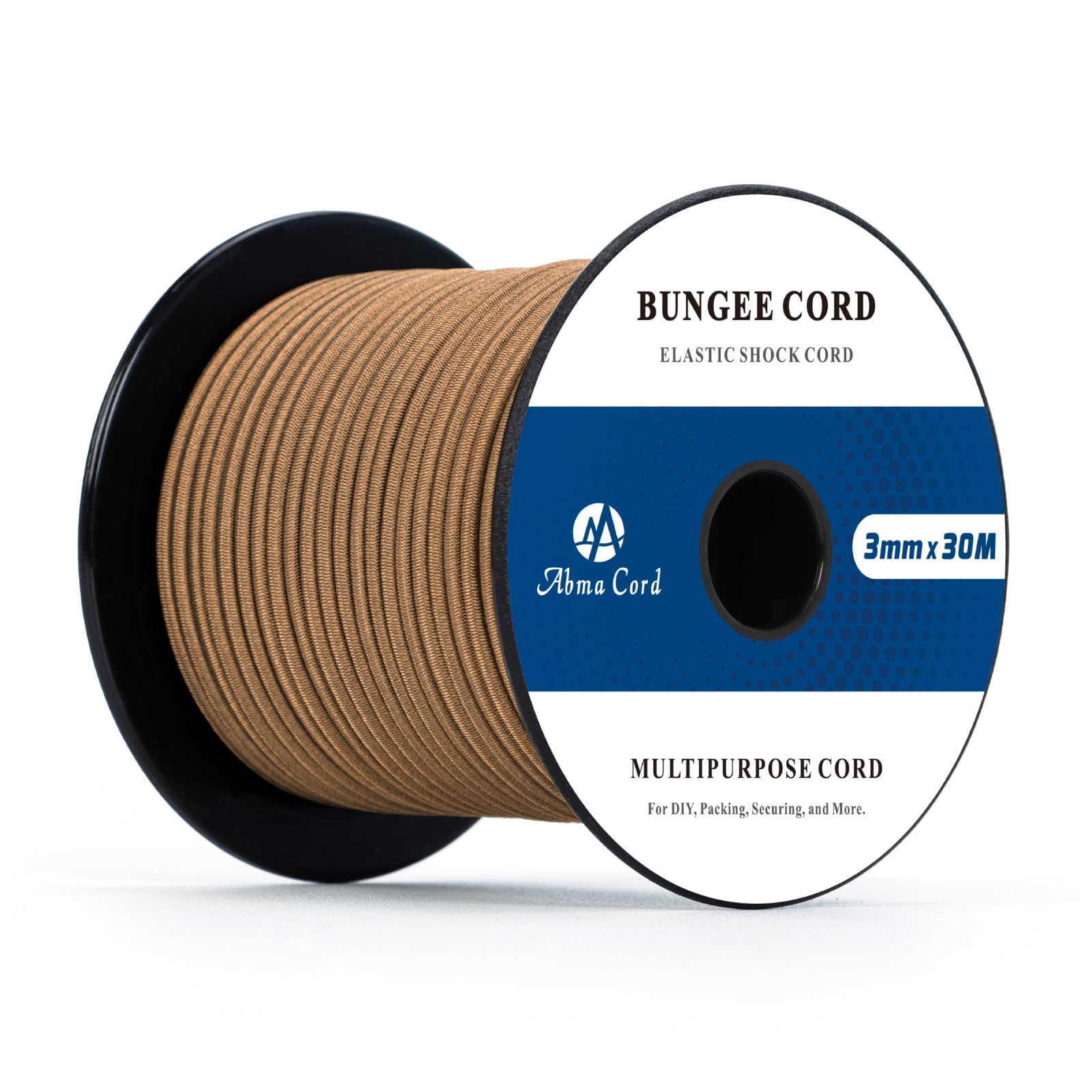 Abma Cord Bungee Cord 3mm 30M Elastic Shock Cord 100% Stretch Elastic Bungee Rope for Tarpaulin, Trailer, Backpack, Tent Pole, Kayak - Brown