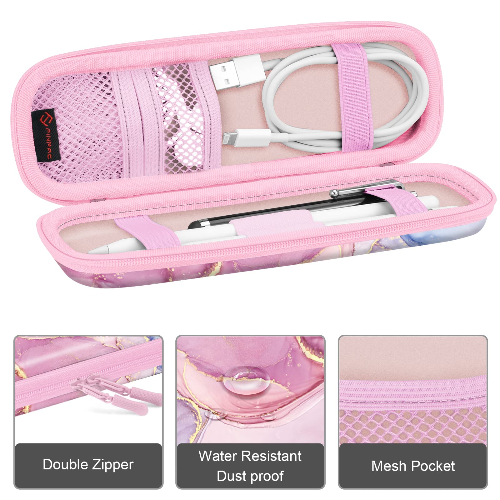 Fintie Holder Case for Apple Pencil Pro, Apple Pencil (USB-C / 1st / 2nd Generation), PU Leather Carrying Bag Sleeve Compatible with Pen, USB Cable, Samsung Stylus, Dreamy Marble