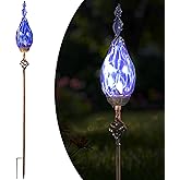Naboher Solar Garden Lights Outdoor, Decorative LED Flame Garden Stakes, Hand Blown Glass and Outdoor Waterproof Glass Stakes (Dark Blue)