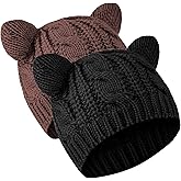 SATINIOR Cat Ear Beanie Hats Cute Cat Knitted Winter Knit Cable Hat for Women