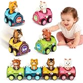 4 Pack Magnetic Connect &amp; Press to Go Car Toys for Boys and Girls | Animal Cars with Detachable Finger Puppets, Fine Motor Push Down Vehicle for Toddlers 18M+, Birthday Gift for Baby Kids