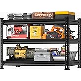 SUPPNEED Metal Heavy Duty Garage Shelves: 40''W 1,200Lbs Steel Adjustable Storage Industrial Utility Shelving Rack Units 3 Tier Black 40" W x 16" D x 36" H