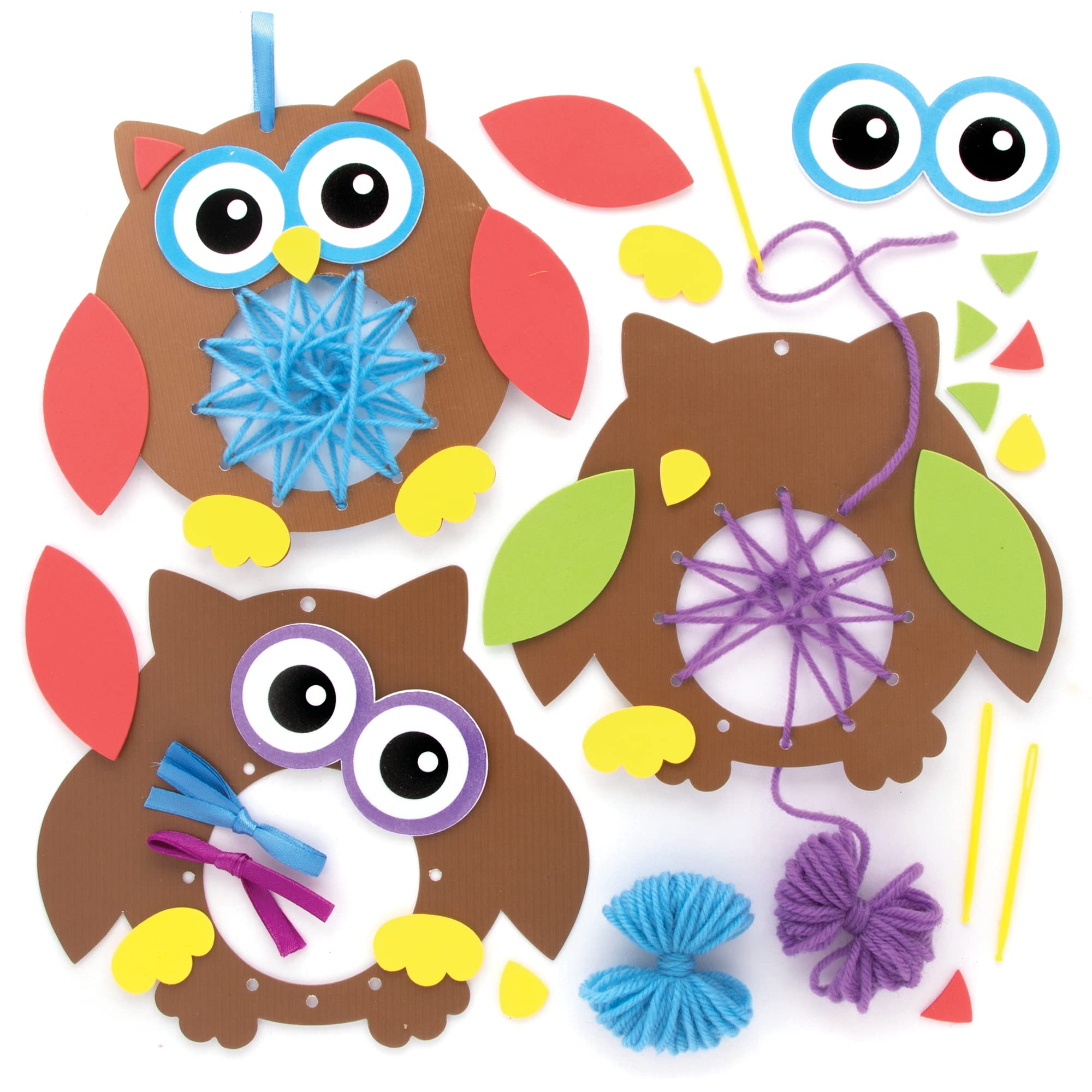Baker Ross FE696 Owl Weaving Decoration Kits - Pack of 5, Introductory Sewing for Beginners, Make Your Own Owl Decoration, Ideal Kids Arts and Crafts Project