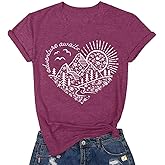 Women Adventure Awaits Outdoor Graphic Tee Shirt Kindness Heart Printed Hike Mountain Nature Travel Shirt Workout Tops