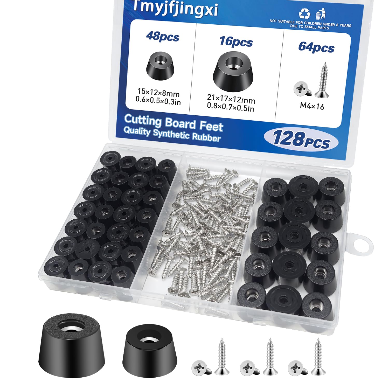 Photo 1 of Tmyjfjingxi 128PCS Cutting Board Rubber Feet Non Slip with 304 Stainless Screws Small and Large Size Rubber Bumpers for Cutting Board, Furniture, Electronics