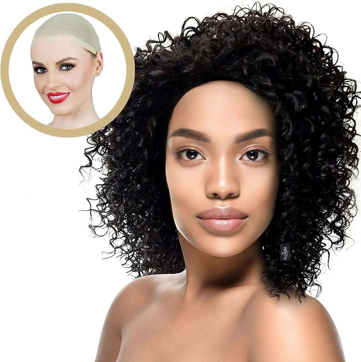 ALLAURA Curly Wigs for Black Women Natural Black Hair Wigs