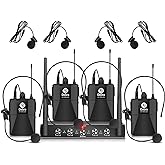 D Debra Audio AU400 Pro UHF 4 Channel Wireless Microphone System with Cordless Handheld Lavalier Headset Mics, Metal Receiver, Ideal for Karaoke Church Party (with 4 Bodypack (B))