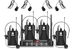 D Debra Audio AU400 Pro UHF 4 Channel Wireless Microphone System with Cordless Handheld Lavalier Headset Mics, Metal Receiver, Ideal for Karaoke Church Party (with 4 Bodypack (B))