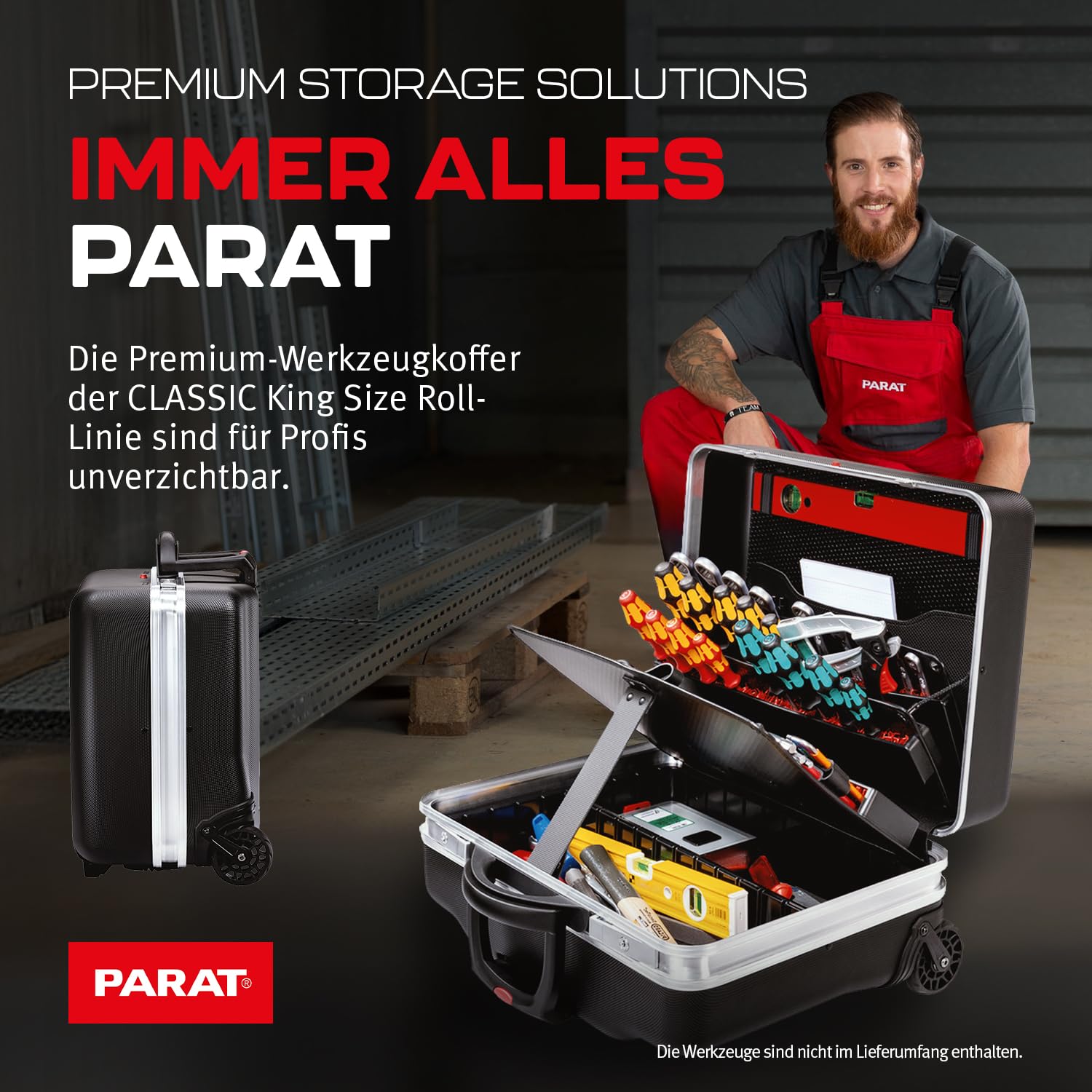 PARAT CLASSIC KingSize Roll neo CP-7 | Werkzeugkoffer leer für 60 Werkzeuge | Inkl. BASIC Roll-Up Case 8 | Rollkoffer mit CP-7 Halterungen | Bodenschale & Dokumentenfach | mit Teleskopauszug & Rollen 2