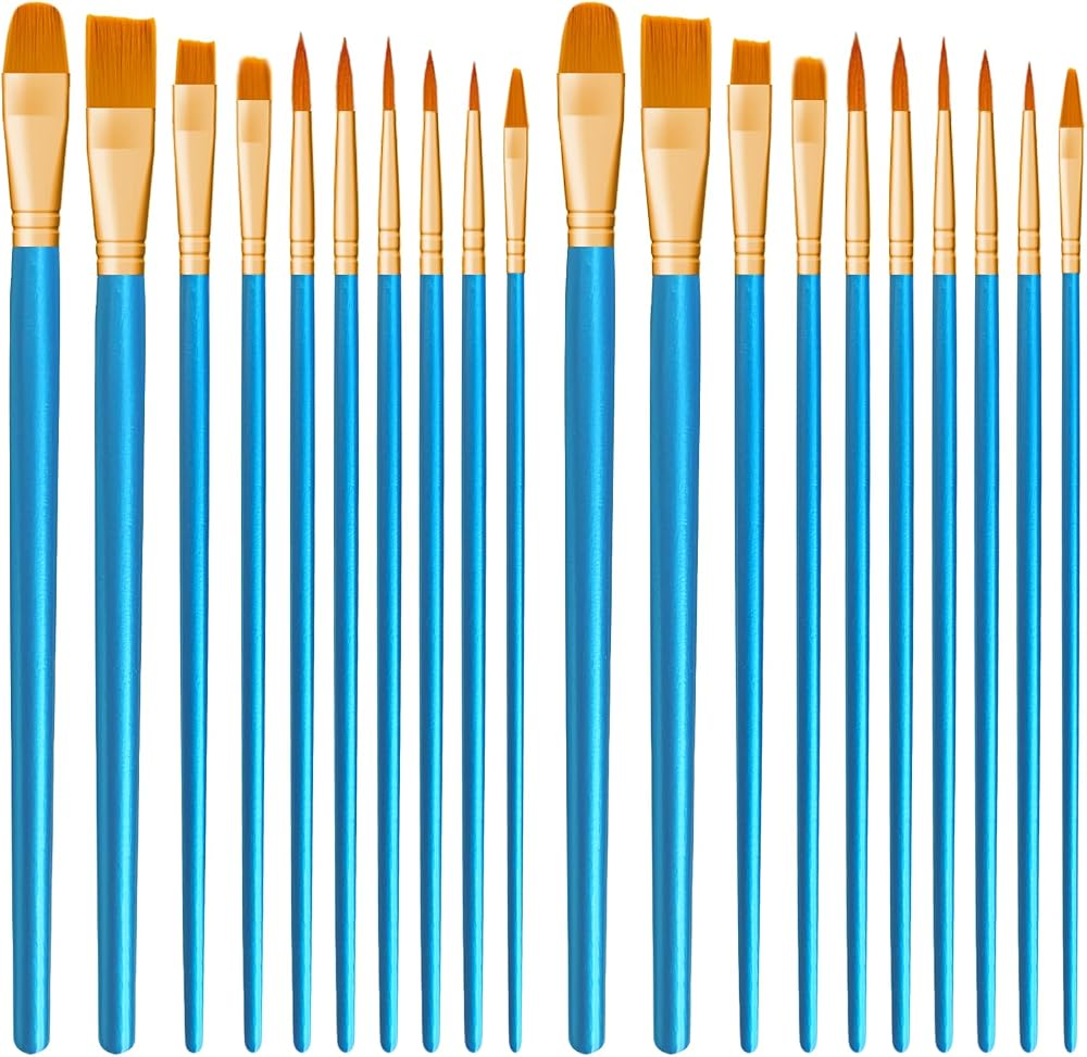 CNMTCCO 20 Pcs Paint Brush Set Nylon Hair Brushes for Acrylic, Oil, Watercolor