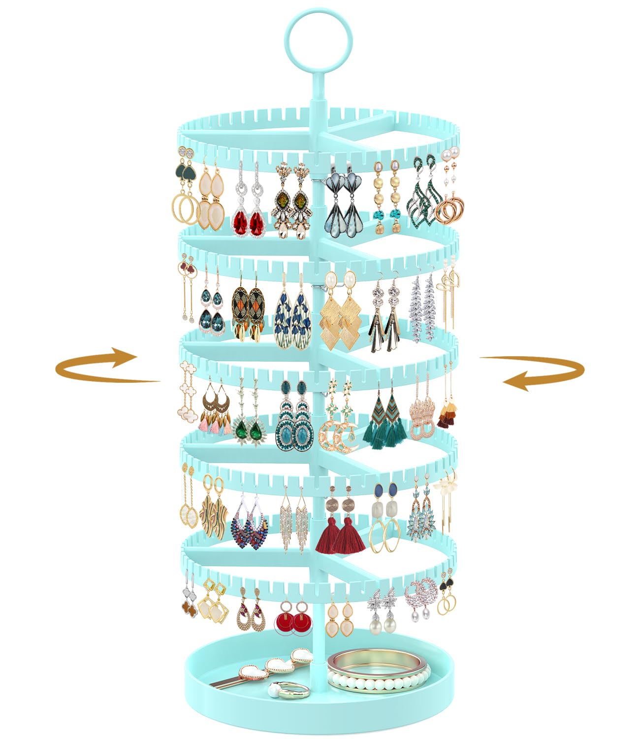 Photo 1 of MODOWEY 5 Tier Rotating Earring Holder Organizer Display Tree with Metal Tray, Adjustable Plastic Stand with 285 Slots for Stud Hoop Hanger, Large Capacity Storage Rack for Women Space Saving, Blue