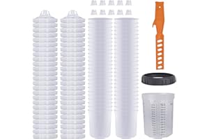 COLODSUHEY Disposable Paint Sprayer Gun Cup 27 Ounce(800ML) Kit with 50 Cups and Lids System, 1 Hard Cup with Retainer Ring, 10 Plugs and 1 Paint Stirrer for Automotive Commercial Coatings