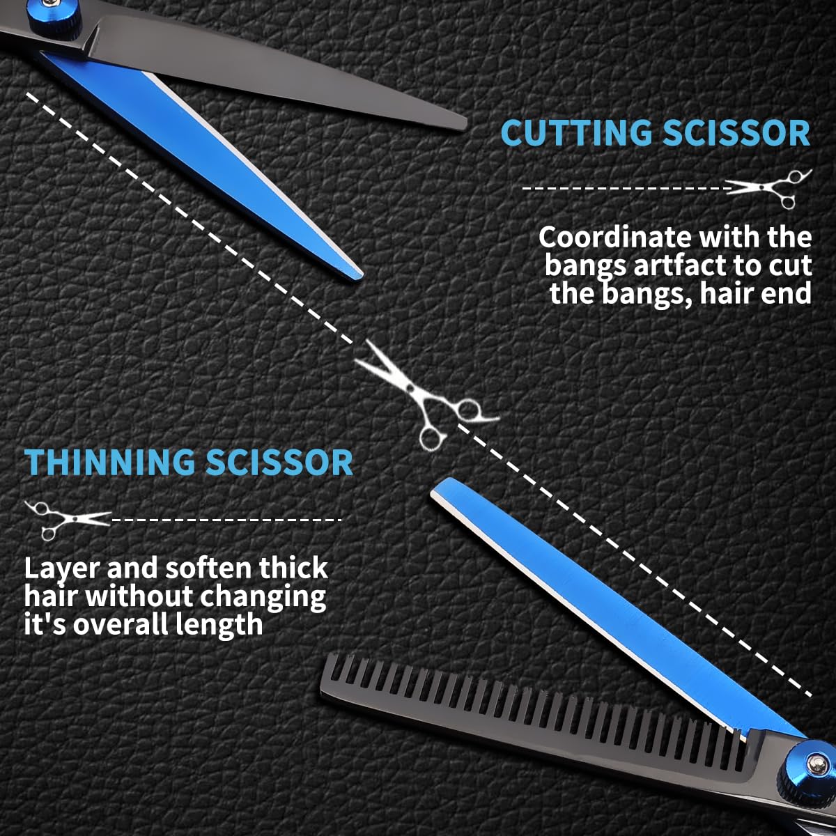 8 PCS Hair Cutting Scissors Kit,Black Blue Professional Home Hair Cutting Barber/Salon Thinning Shears,Hair Cutting Shears Hair Cut Blending Salon Scissor for Men Women Pet