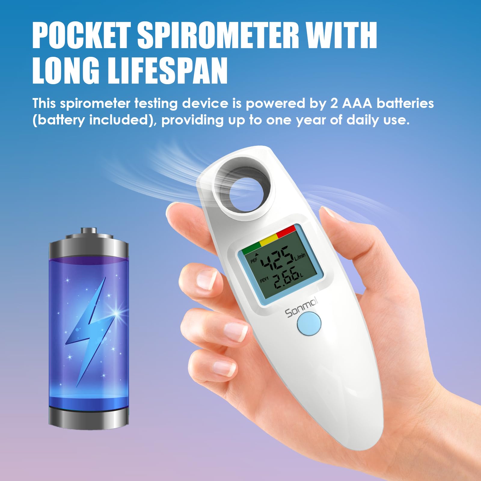 Digital Peak Flow Meter Spirometer Asthma COPD for Adult Kids Portable PEF Forced Expiratory Volume FEV1 Lung Tester Home Medical