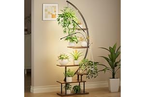GREENSTELL Plant Stand Indoor with Grow Light, 7-Tiered Tall Metal Plant Stand for Indoor Plants, Half-Moon Shape Display She