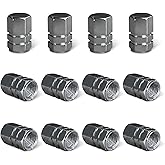 Ziciner 12 PCS Car Tire Valve Stem Caps, Aluminum Alloy Wheel Valve Covers with Rubber O-Ring, Corrosion Resistant Leak-Proof Tire Air Cap Set, Universal for SUV, Truck, Motorcycle, Bike (Gray)