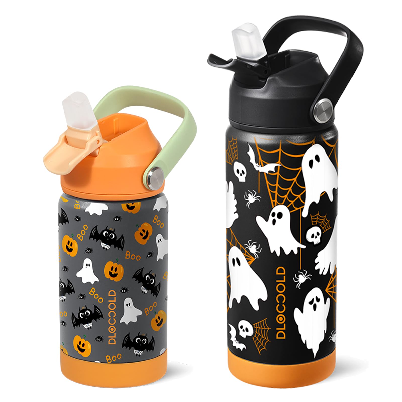 DLOCCOLD Insulated Water Bottle with Leak Proof Straw Lid, Double Wall Vacuum Stainless Steel Water Bottle with Silicone Boot, Reusable Tumbler (2 Pack)