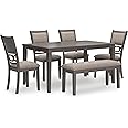 Signature Design by Ashley Wrenning Modern Diamond Patterned Dining Table with 4 Upholstered Chairs and Bench, Set of 6, Gray & Light Gray