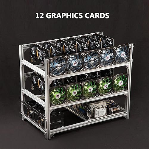 YJYGR 12 GPU Open Air Frame Mining Rig Aluminum Case, Open Air