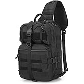 VTACOUTV Tactical Sling Bag Backpack, Military Rover Shoulder Pack, EDC Molle Assault Range Bag for Men Ambidextrous(Black)
