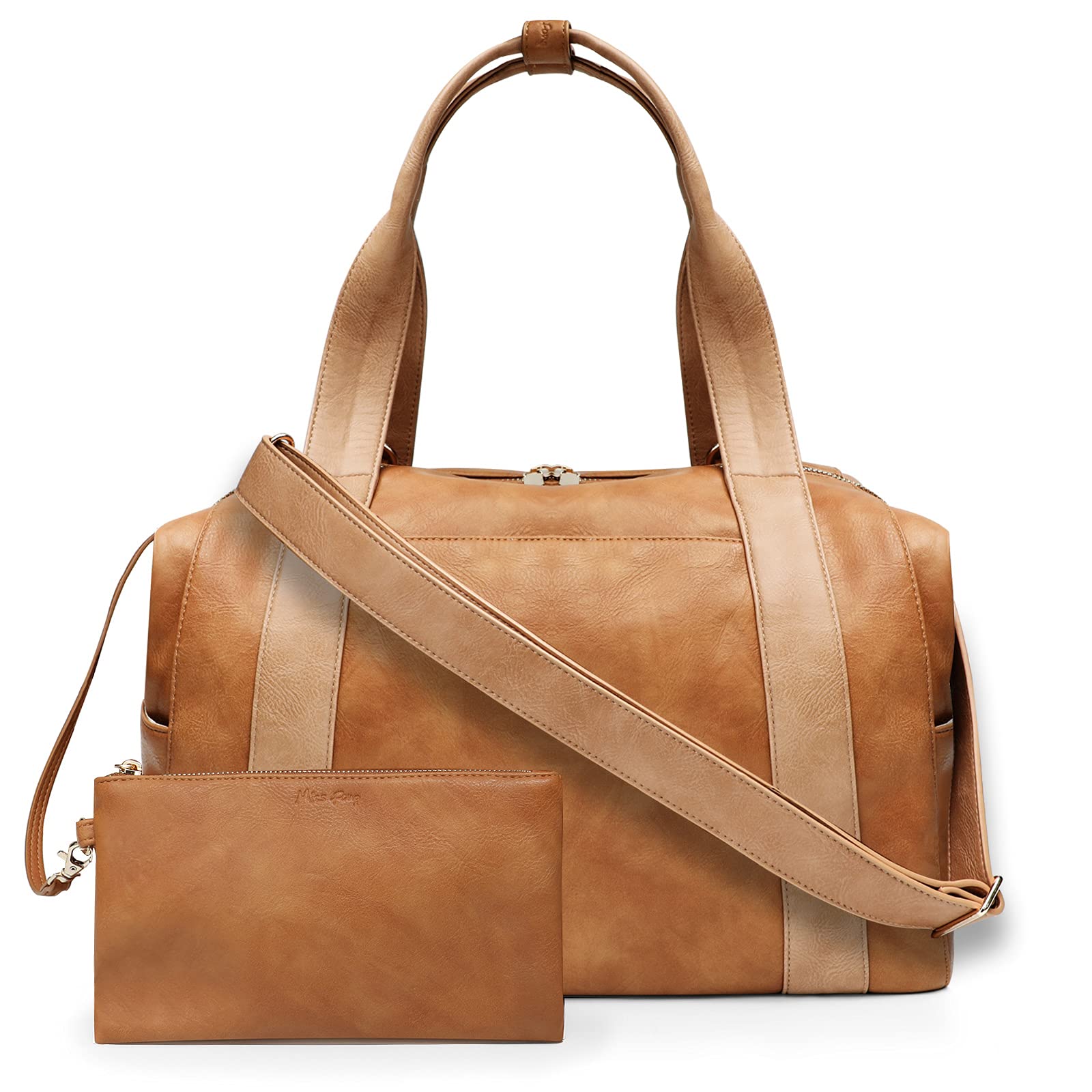 miss fong Diaper Bag Tote, Baby Bag,Leather Diaper Bag,Baby Tote Bag with 9 Pockets,Large Mommy Bag with Small Purse and Shoulder Strap,3 Insulated Pockets-Brown