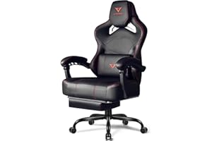 VITESSE Big and Tall Gaming Chair 400lb Weight Capacity with Footrest, Ergonomic Video Game Chair for Adults with Oversized Headrest and Lumbar Pillow, Computer Chair Gaming for Office (Black+Red)