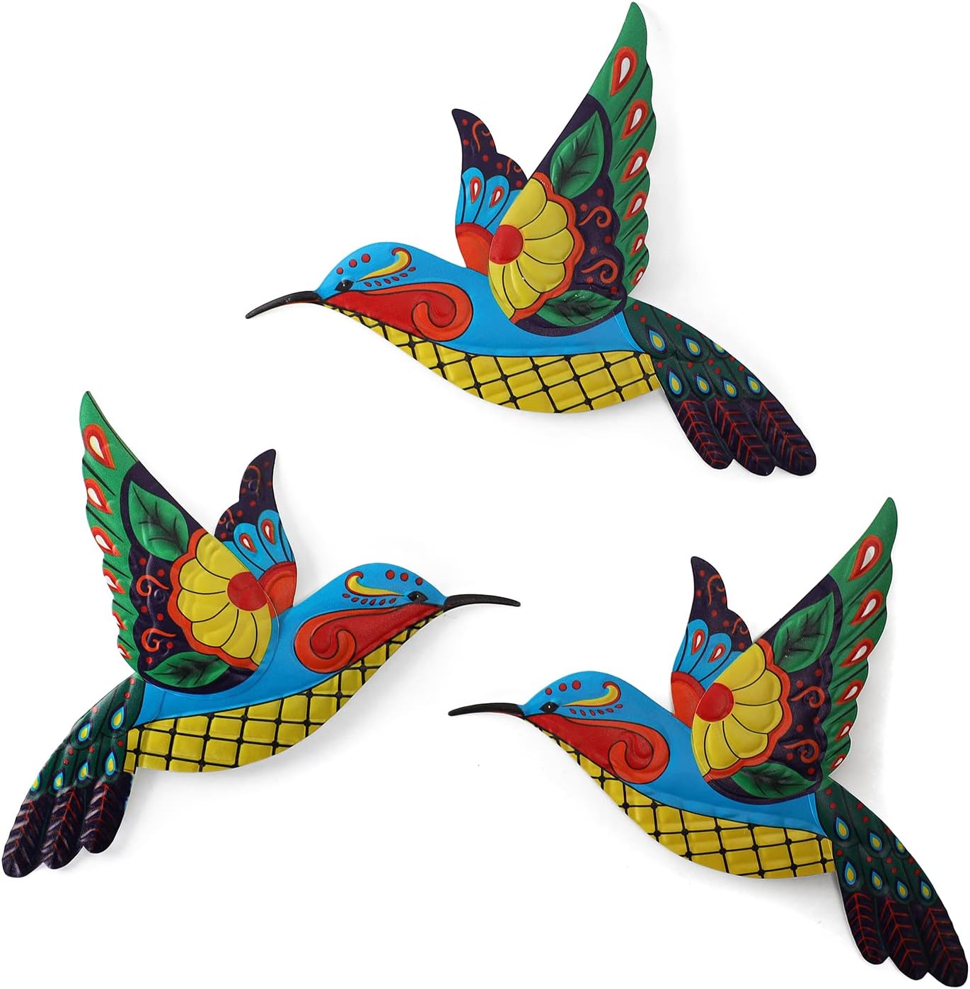 Plaques & Wall Art - Scwhousi Metal Hummingbird Wall Art Decor,Metal Bird Wall Sculpture Decoration Hanging for Fence,Yard, Patio,Living Room,Bedroom,Muticolored