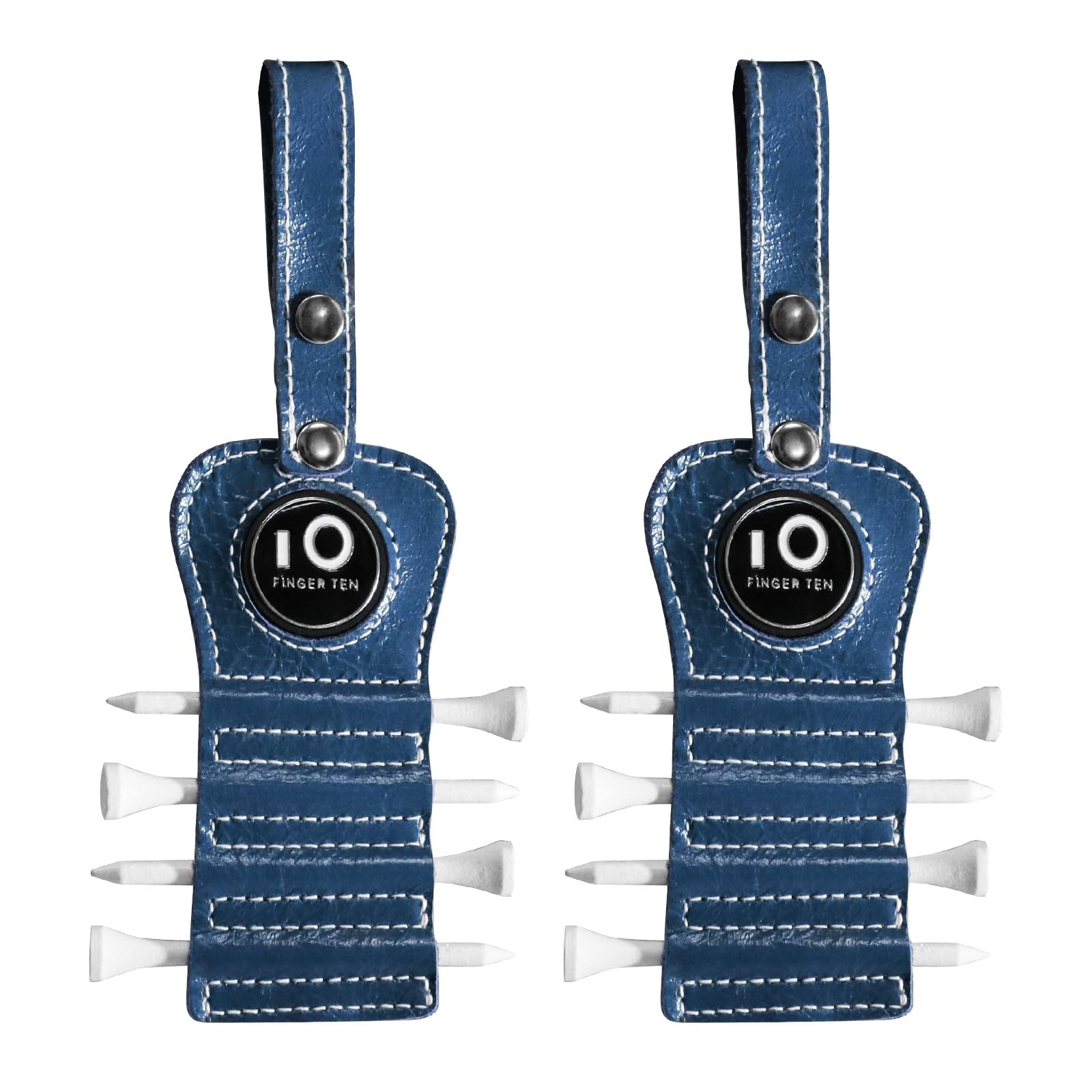 AMRTA Golf Tee Holder Value 2 Pack for Golf Bag with Free Ball Marker and 8 Pcs Wood TeesGift Set, Luxury Leather Gift Hook to Golf Bag Belt Clip (Dark Blue)