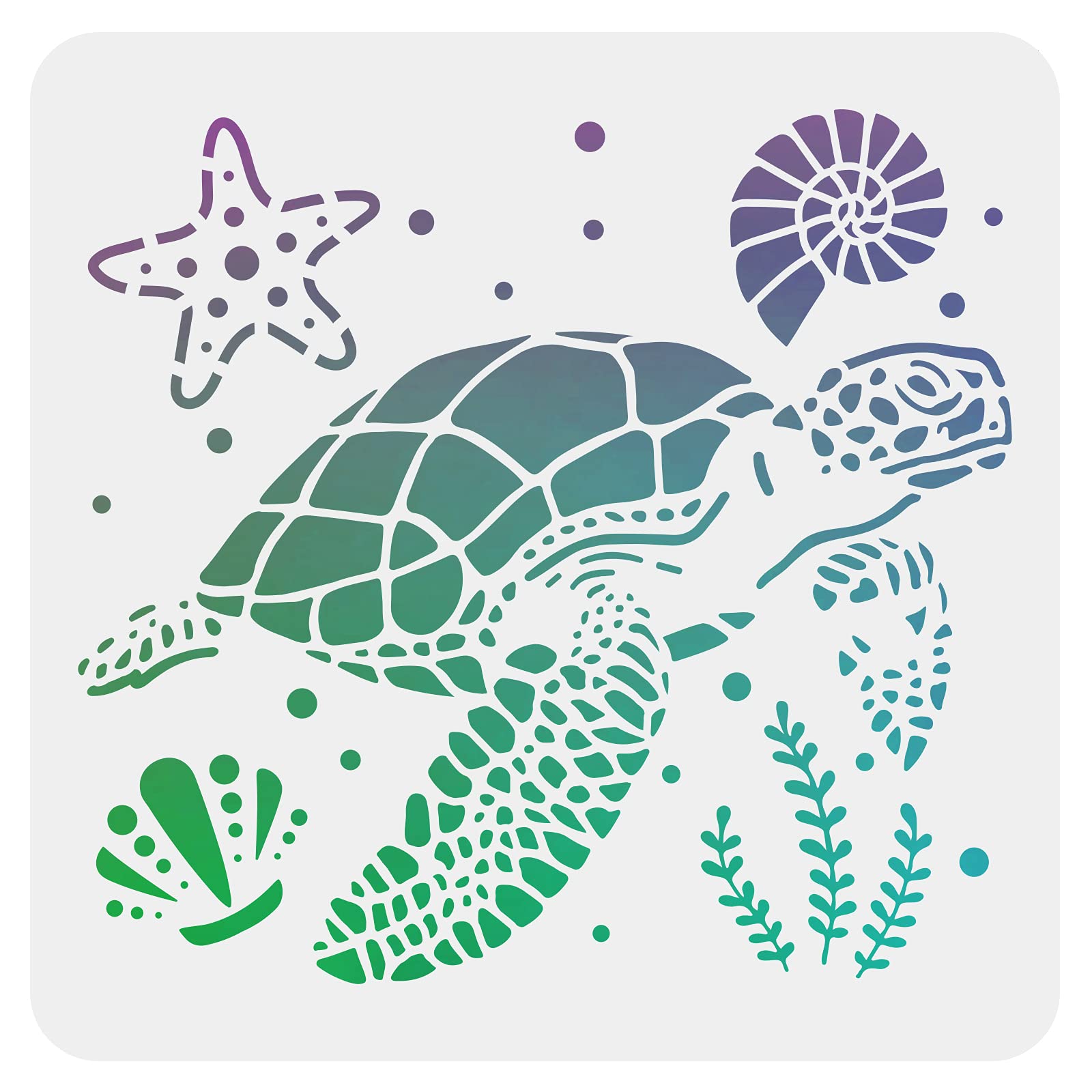 FINGERINSPIRE Tortoise Stencils 30x30cm Reusable Starfish Seaweed Conch Shell Drawing Stencils Summer Theme Decoration Template Ocean Animal Stencils for Painting on Wood, Floor, Wall and Tile — image 1