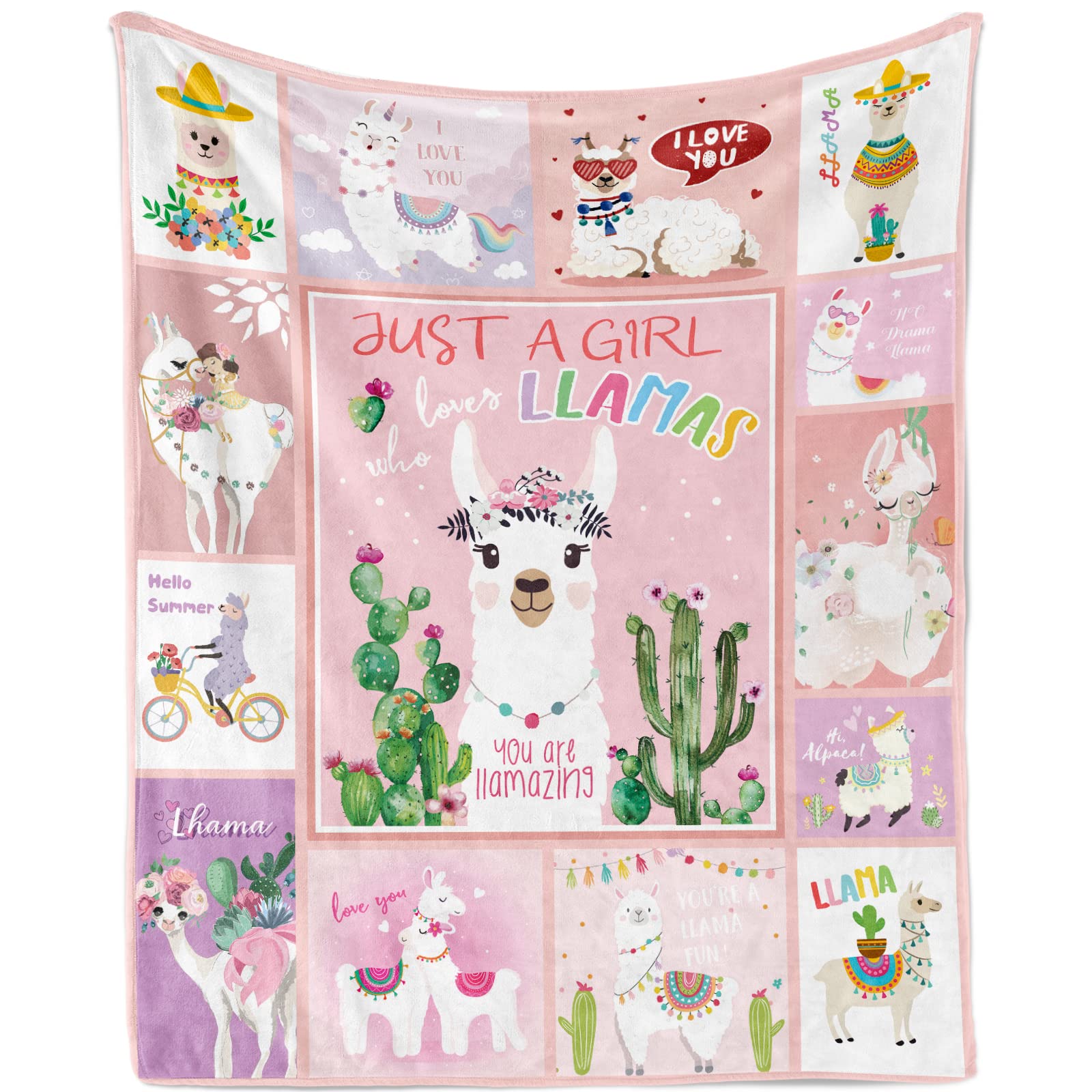 TUTUXMA Llama Throw Blanket , Just A Girl Who Loves Llama Blankets Teens, Super Soft Warm Cozy Fleece Llama Blanket Throw Gifts Llama Lovers, Llama Throw Blanket Couch Sofa, 130x150cm, Pink Llama