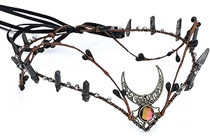 MOSTORY Black Crystal Crown Raw Quartz Headband Fairy Moon Headpiece Dark Rhinestone Tiara Elf Circlet for Women Girls Renaissance Halloween Cosplay Goth Wedding Photo Shoot