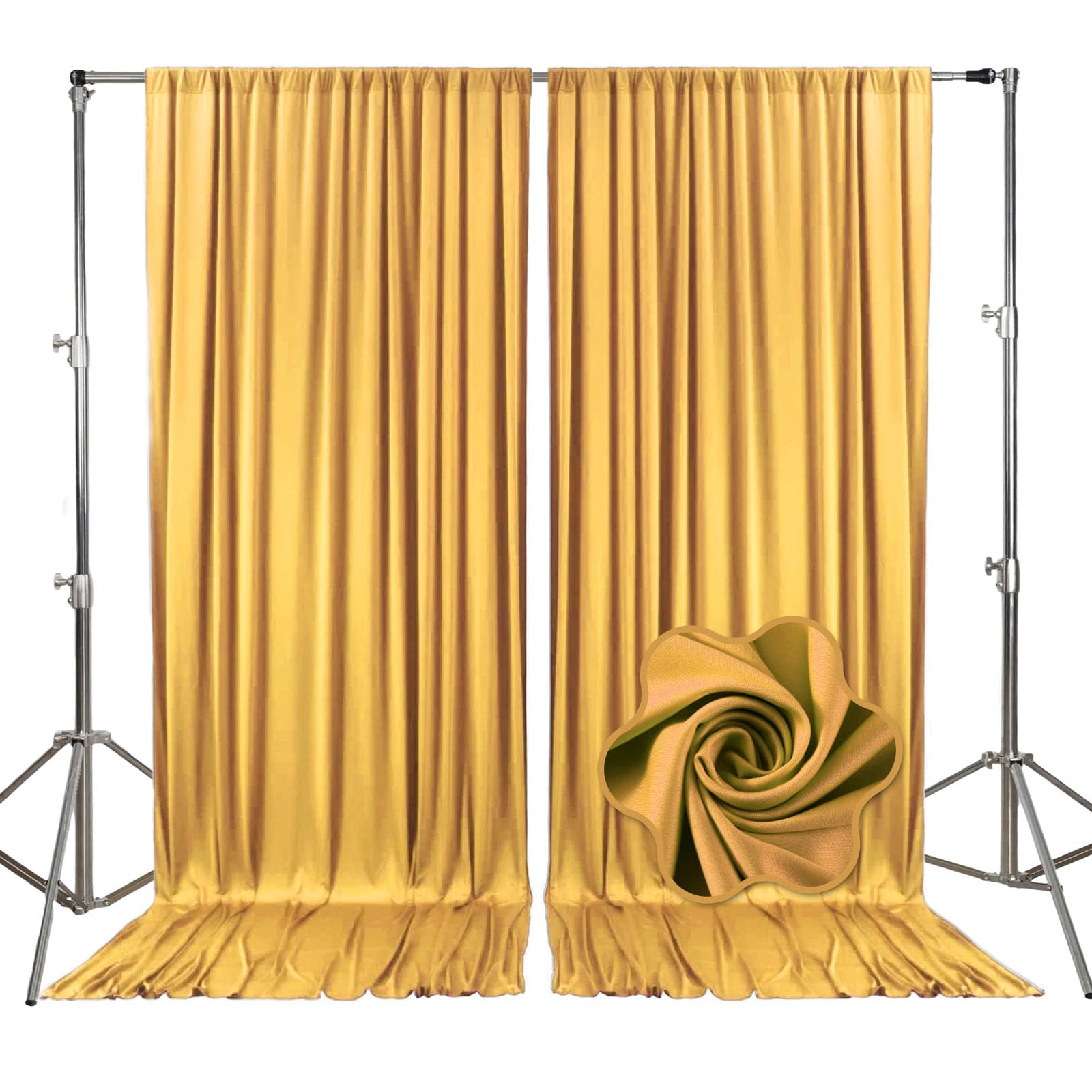 Photo 1 of 10ft x 7ft Golden Yellow Backdrop Curtains for Parties, Fabric Satin Background Curtain with Rod Pockets for Weddings, Birthday, Baby Shower, Photography, Graduation Party Backdrop Drapes, 2 Panels