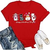 IFQ Valentines Day Shirts Women Cute Cat Pet Lover T-Shirt Love Heart Valentine Tee Tops