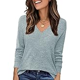 JUSTFASHIONNOW Long Sleeve Shirts for Women V Neck Tops Tunic Dressy Casual Blouses Comfy Tee Womens Top Winter Clothes 2025