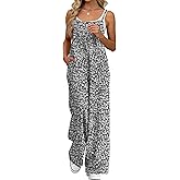 Muchpow Women's Summer Casual Boho Jumpsuits Sleeveless Adjustable Straps Wide Leg Floral Rompers Overalls with Pockets 2026