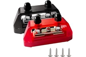 Ampper 2 Studs 1/4" Heavy Duty Battery Junction Post with 1 X M4 Screw Terminals, Dual Studs M6 Bus Bar Power and Ground Junc