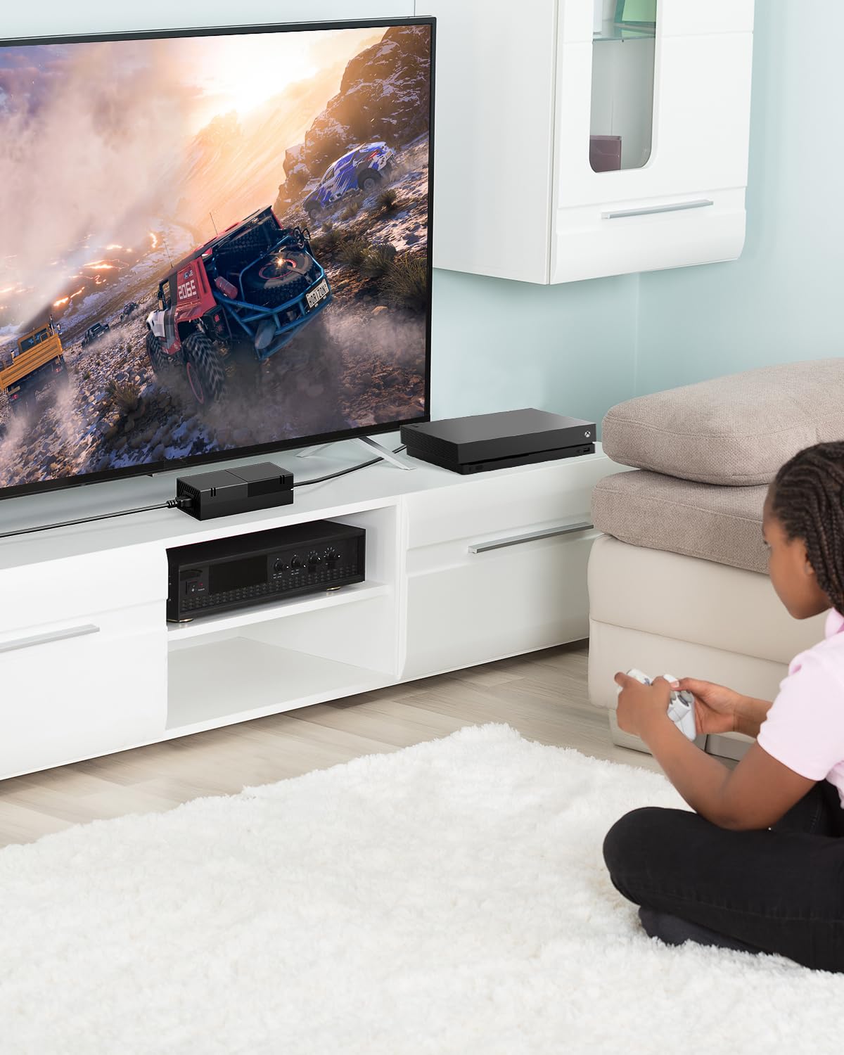 Polerty Netzteil für Xbox One Konsolen Adapter Ladegerät mit EU Ladekable onsole Ersatz Kit Netzteile Brick De Ladekable 7