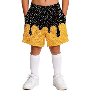 KPOP Boys Ice Cream Drip Shorts Youth Baseball Mesh Shorts w/Side Pockets Quick Dry Athletic Basketball Shorts 4-12 Years