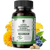 Lutein and Zeaxanthin Supplements - Advanced AREDS 2 Eye Vitamins - Bilberry Supplement for Eyes, with Astaxanthin, Ginkgo Biloba, Sodium Hyaluronate - for Eye Health & Brain Support, 120 Capsules