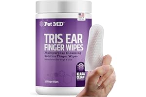 Pet MD Tris Ear Finger Wipes for Dogs & Cats - Multipurpose Cleansing Solution Cat Ear Wipes & Puppy Ear Cleaner - Pet Safe Cleaner to Clean and Remove Debris - 50ct