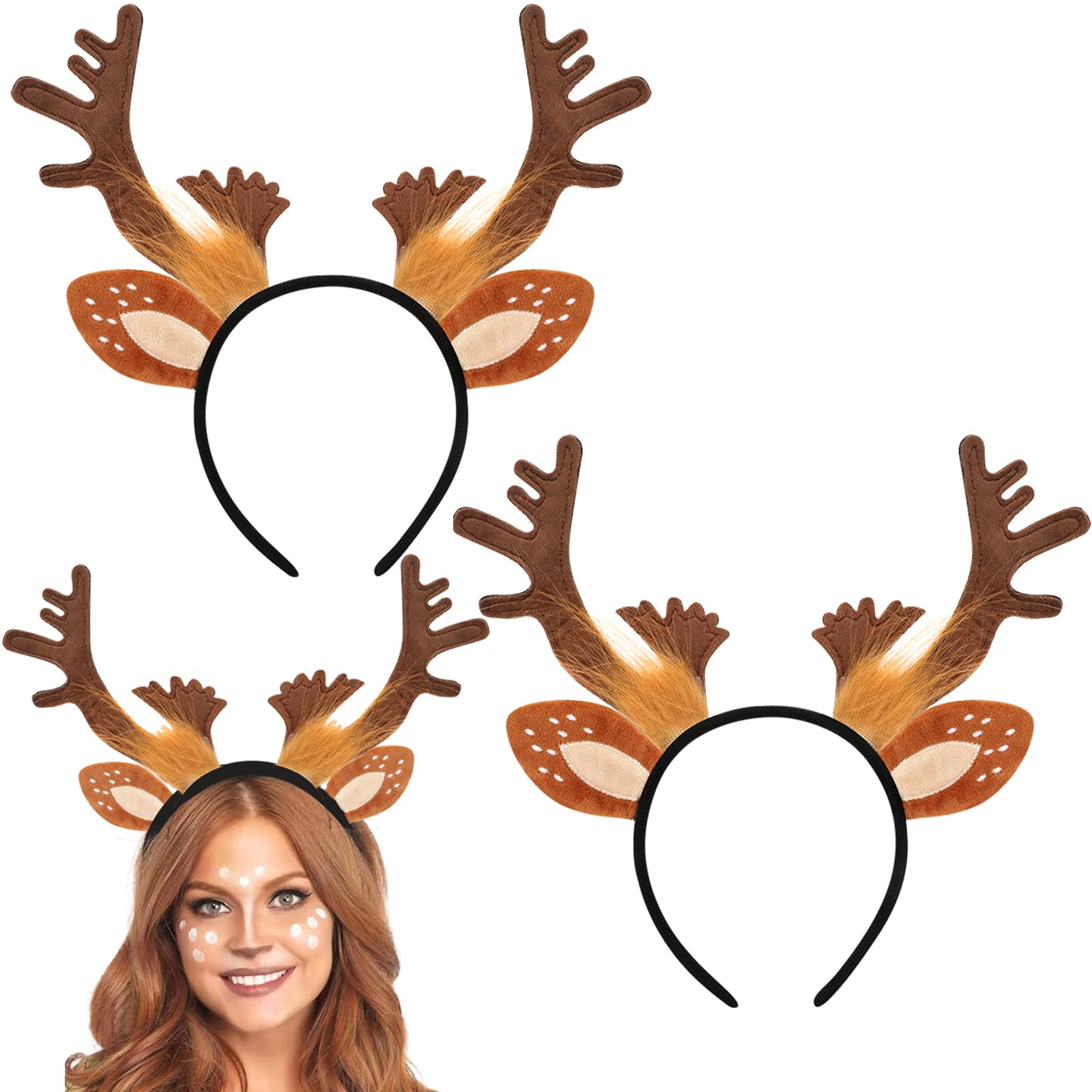 Hifot 2 Pack Reindeer Headbands for Adults Kids,Christmas Headwear Reindeer Ears Headband Christmas Head Boppers,Hair Accessories for Christmas Supplies and Holiday Parties Favors — image 1