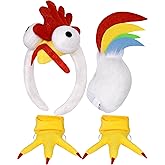 MUKOSEL Chicken Costume - 3D Chicken headband, Colorful Tail, Feet Cosplay Halloween Costume Accessories for Adult