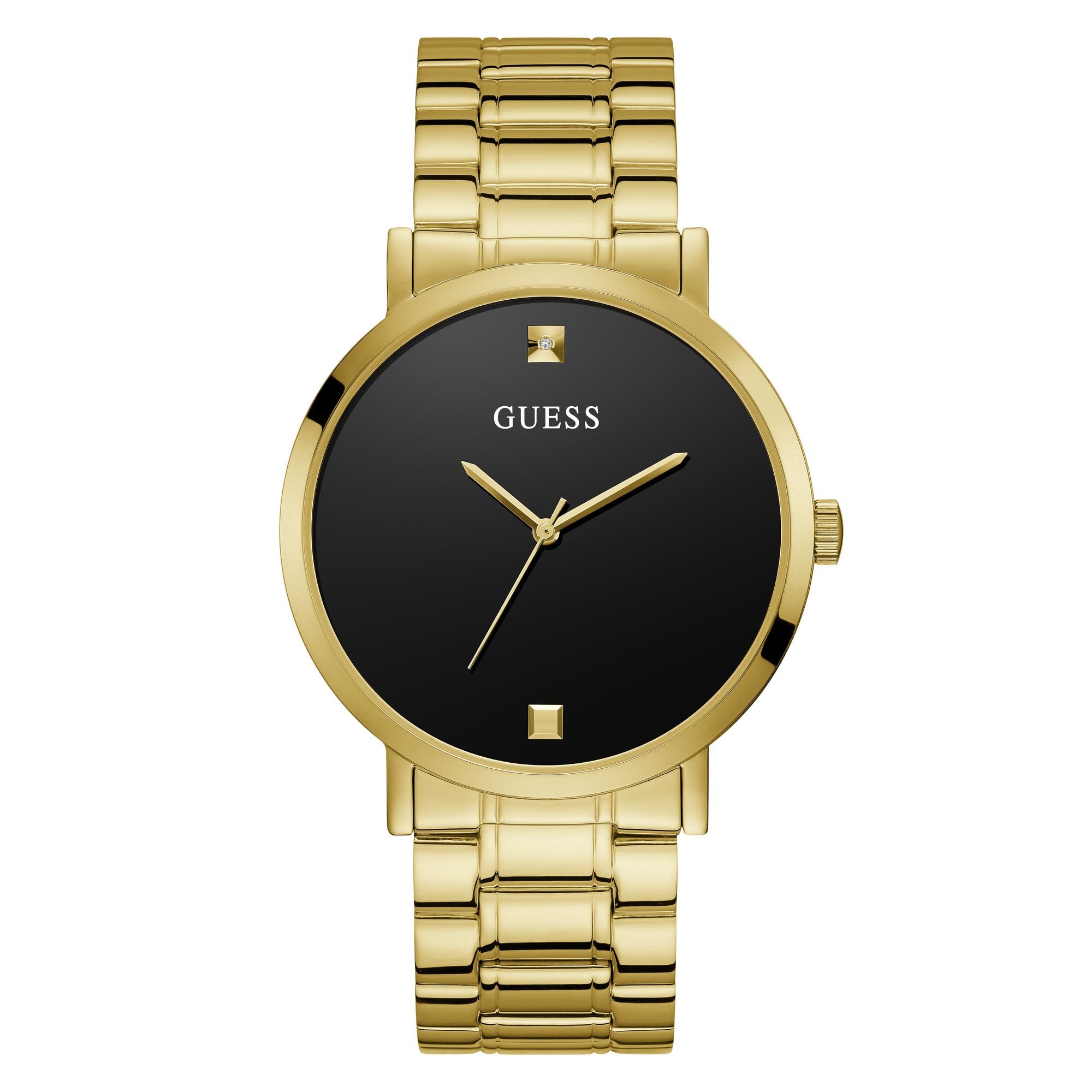 GUESS Reloj analógico de cuarzo para hombre con correa de acero inoxidable, tono dorado/negro, 21.8 (Modelo: U1315G2)