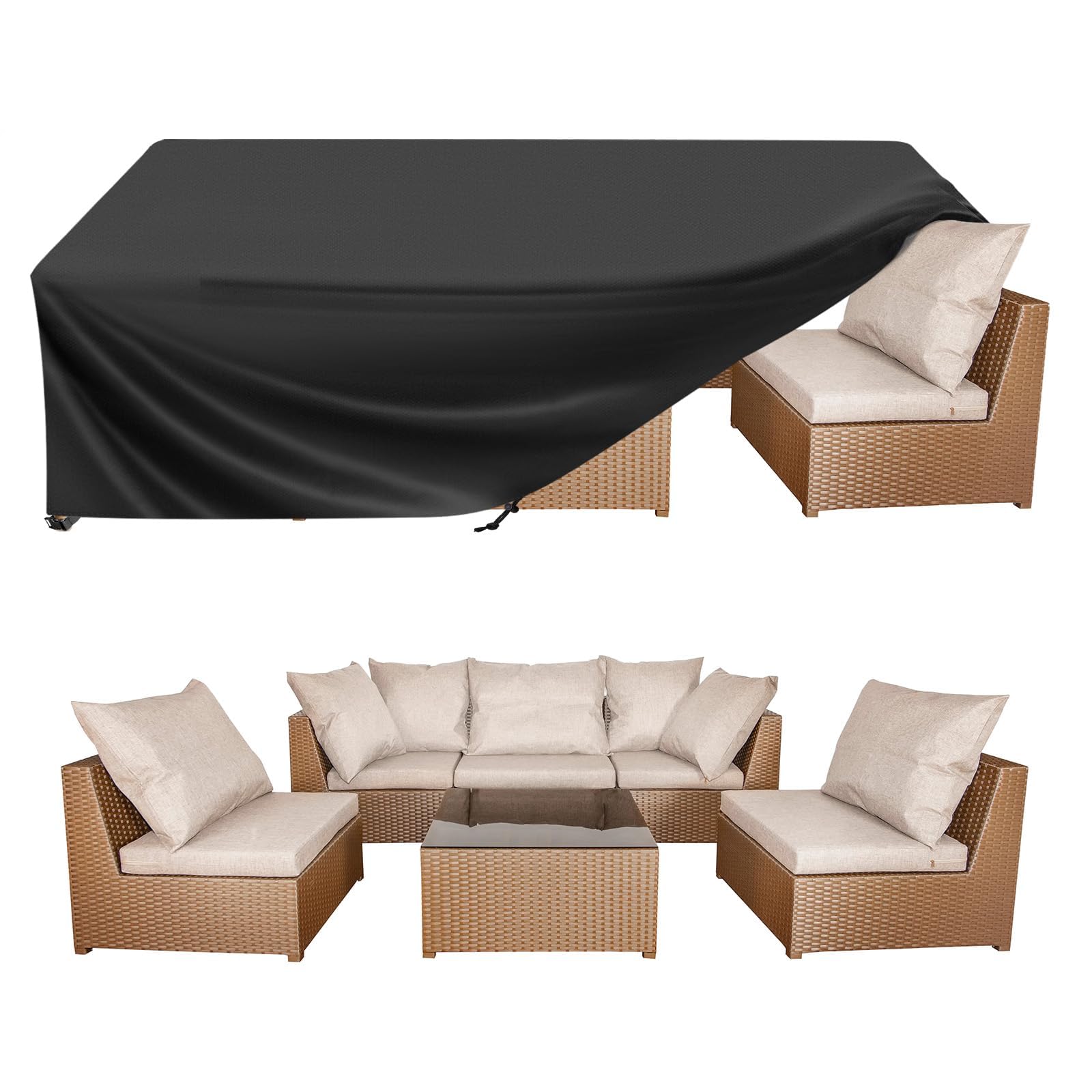 BALEINE Patio Furniture Covers, Outdoor Furniture Covers Waterproof, Heavy Duty Oxford Patio Table Cover for Outdoor Table, Chair, Sofa, Desk (Black, 138"L x 86"W x 32"H) Image